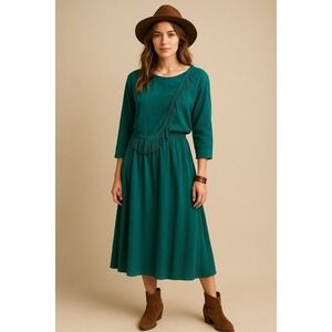 New Hero 100% Native American Dress Womens Green Midi Cotton oversized USA Large